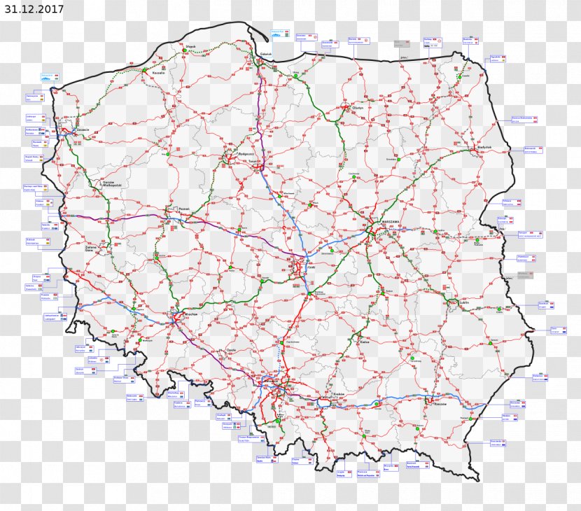 Piotrków Trybunalski Trunk Road National In Poland Controlled-access Highway - Map Transparent PNG