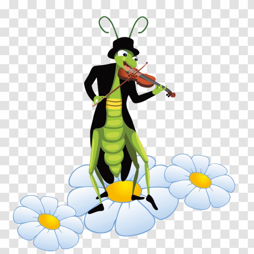Insect Bee Grasshopper Illustration - Flower - Cartoon Animals Play The Violin Transparent PNG