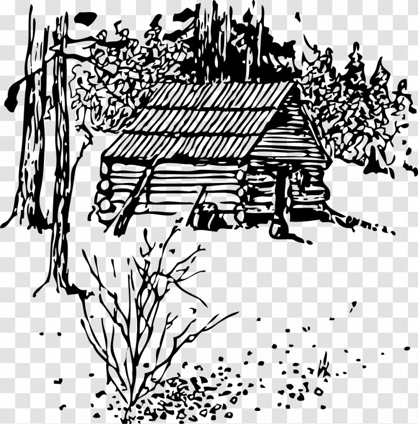 Log Cabin Black And White Clip Art - Camping - Vector Field House Transparent PNG