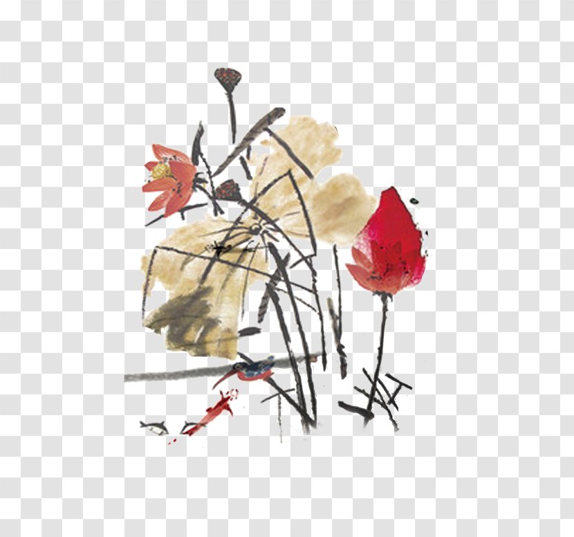 Chinese Painting Ink Wash Watercolor Illustration - Line Art - Lotus Transparent PNG