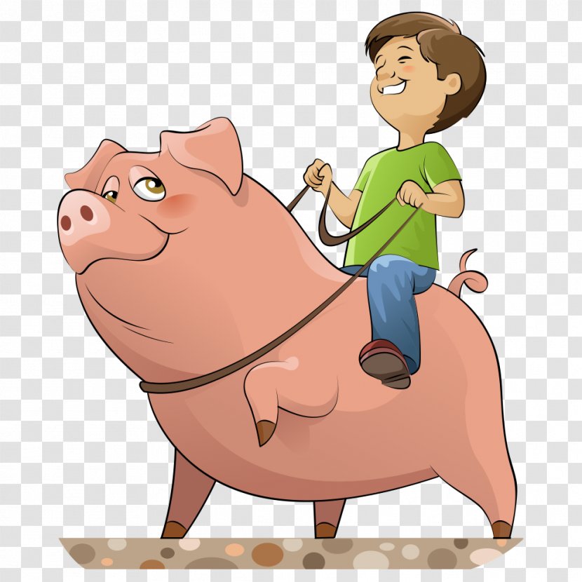 Domestic Pig Cartoon Royalty-free Illustration - Human Behavior - Vector Children Riding A Transparent PNG
