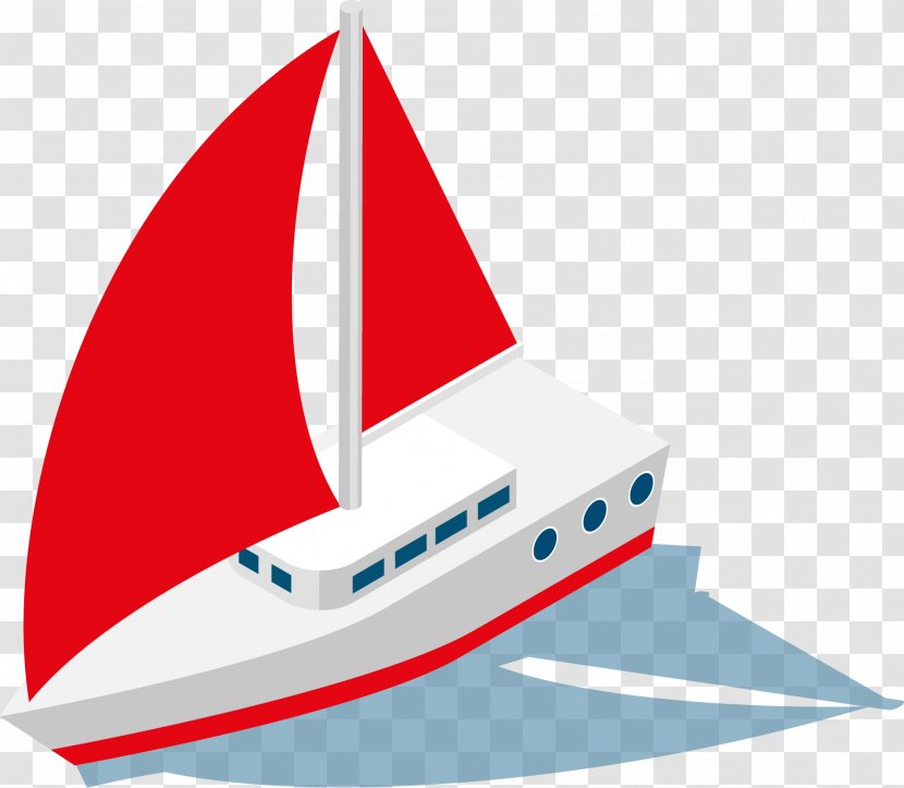 Sailing Ship Watercraft - Boat - Red Sail Material Transparent PNG