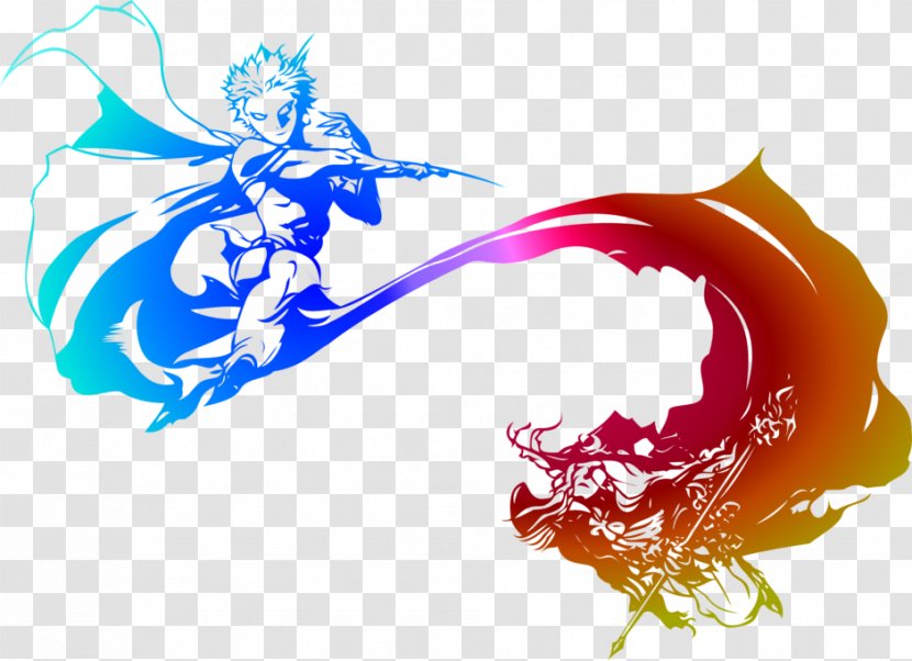 Final Fantasy XIII Dimensions The Legend - Video Game - Blue Red Cartoon Dragon Fight Tiger Bucket Decoration Pattern Transparent PNG