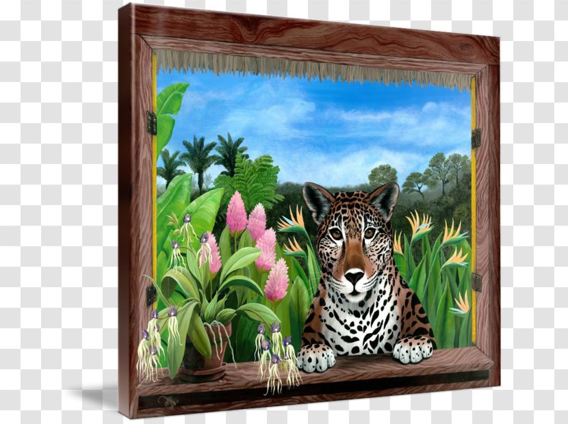 Tiger Jaguar Flora Fauna Painting - Picture Frames - Tropical Flowers Watercolor Transparent PNG