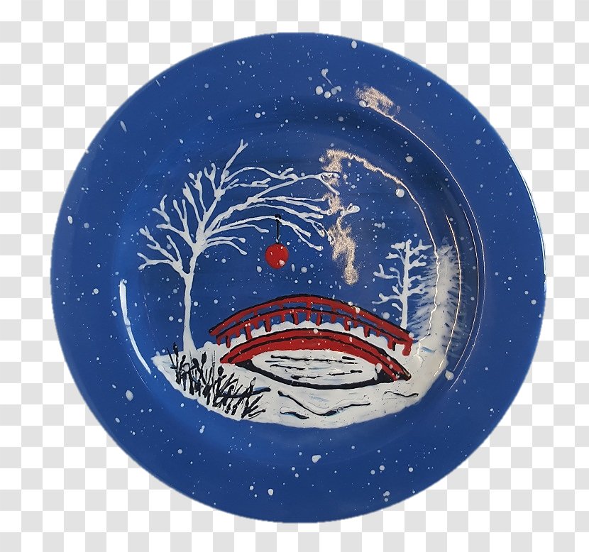 Tableware Plate Cobalt Blue Christmas Ornament Circle - Snow Scene Transparent PNG