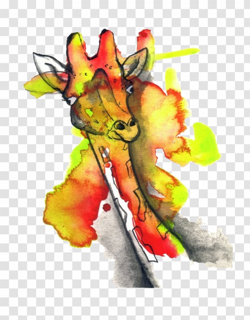 Giraffe Watercolor Painting Illustration - Flower - Sika Deer Cartoon Transparent PNG
