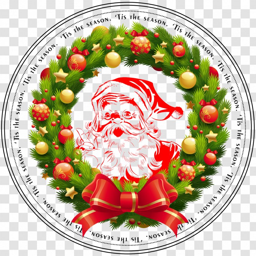Santa Claus Christmas Day Wreath Vector Graphics Ornament - Holly Transparent PNG