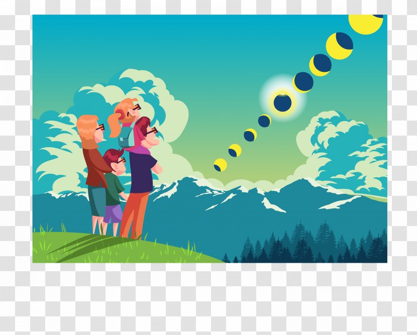 Lunar Eclipse Solar Phase Moon - Illustration - The Family Watched On A Mountain Transparent PNG