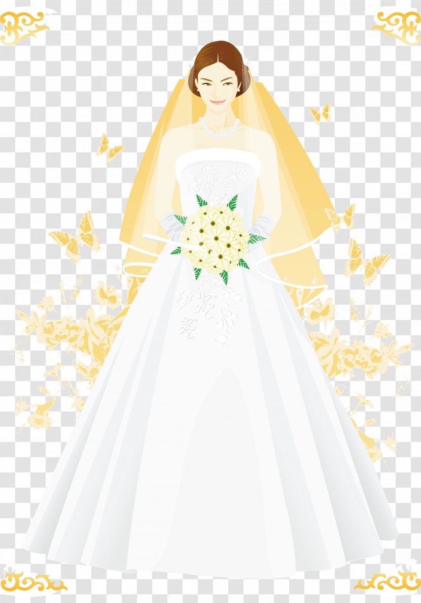 Wedding Dress Bride Marriage - Silhouette - Hand-painted Cartoon Veil Transparent PNG