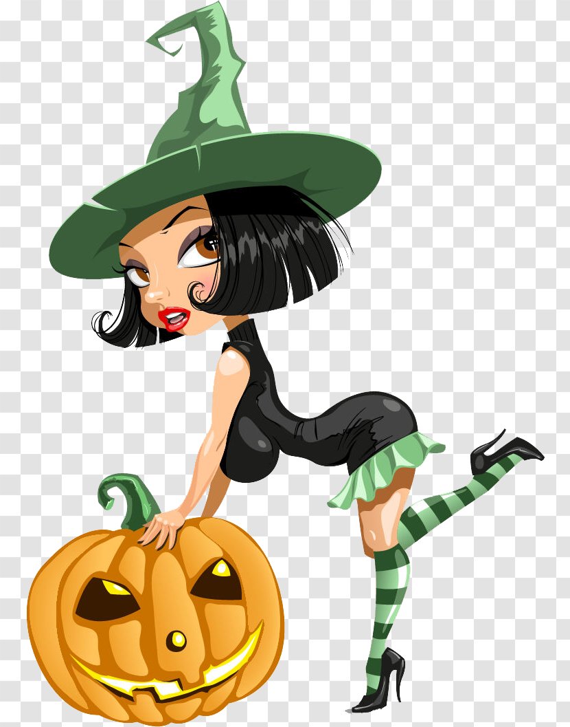 Cartoon Drawing Illustration - Halloween - Green Witch Transparent PNG