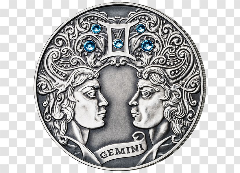 Zodiac Gemini Astrological Sign Coin Aquarius - Silver Transparent PNG