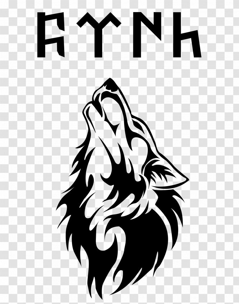 Tattoo Flash Drawing Gray Wolf - Text - Black Transparent PNG