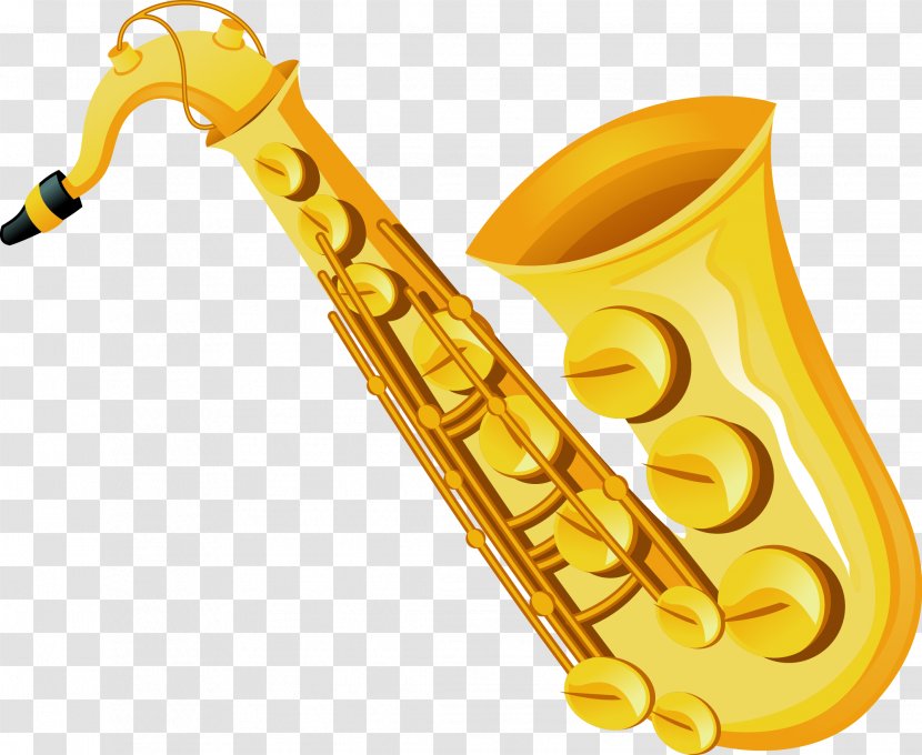 Baritone Saxophone Musical Instrument - Silhouette - Vector Hand Painted Gold Transparent PNG