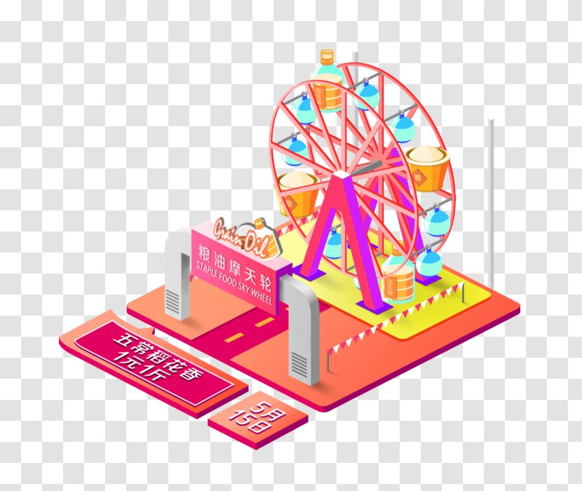 Three-dimensional Space - Threedimensional - Grain And Oil Pink Ferris Wheel Transparent PNG