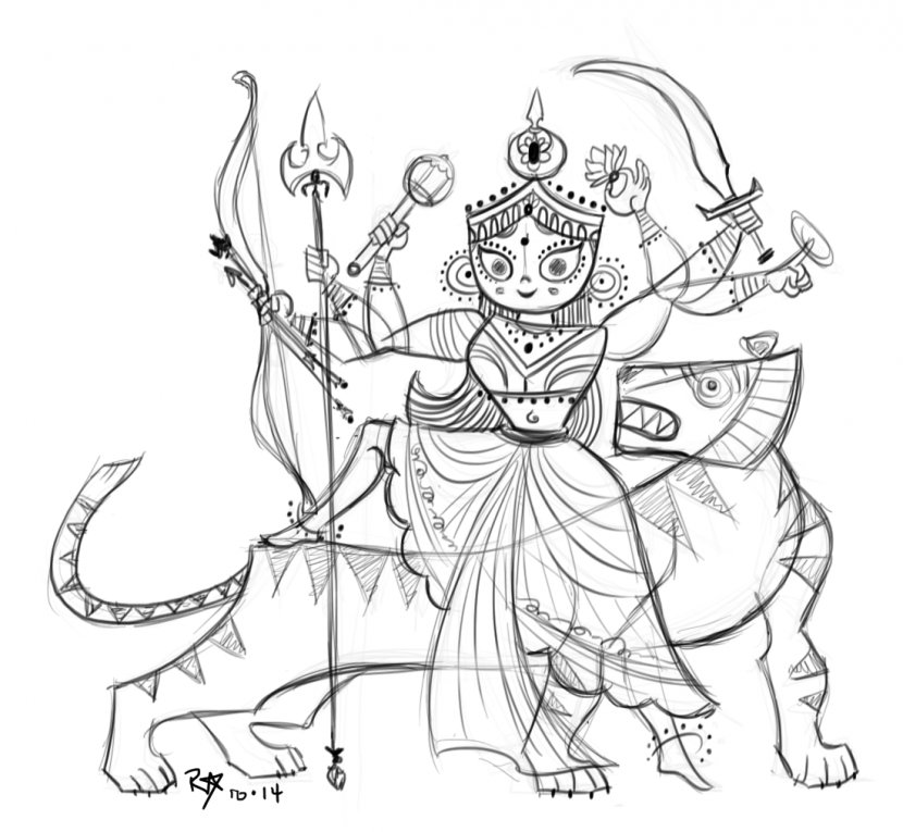 Durga Drawing Line Art Sketch - Goddess - Maa Transparent PNG