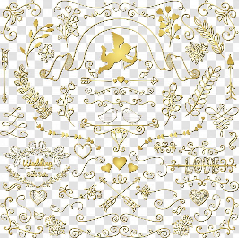 Drawing Floral Design Clip Art - Golden Wedding Pattern Vector Transparent PNG