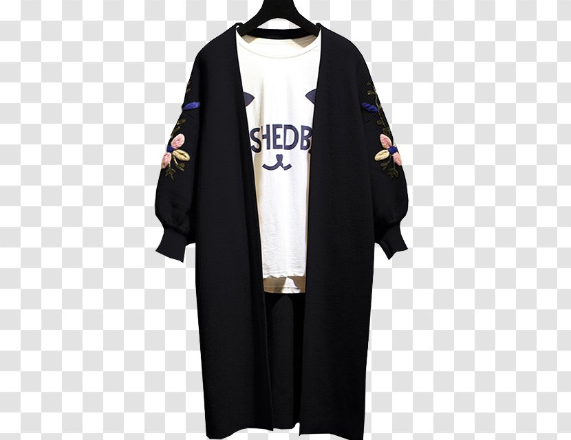Robe Embroidery Sleeve Windbreaker Coat - Costume - Women's Black Transparent PNG