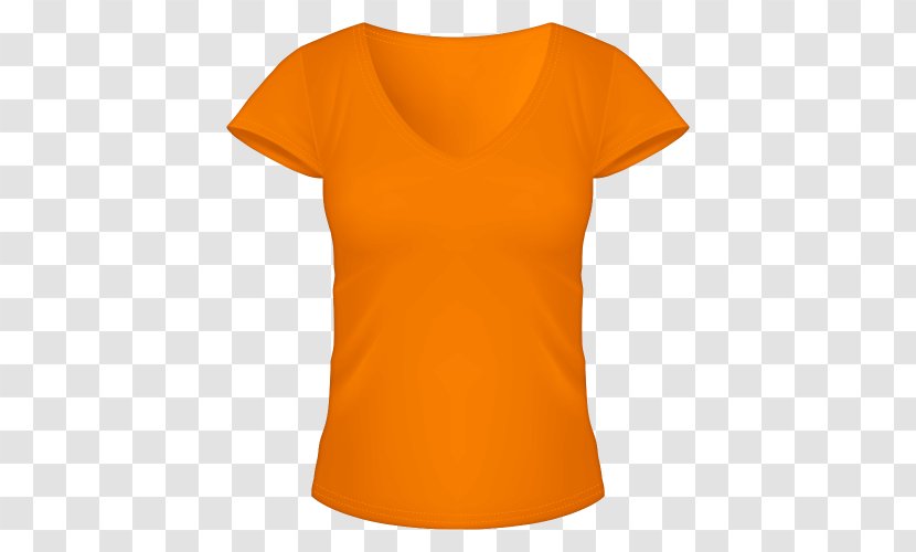 T-shirt Crew Neck Neckline Sleeve - Orange Transparent PNG
