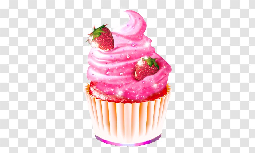 Ice Cream Cake Cupcake Strawberry - Pink Cupcakes Transparent PNG