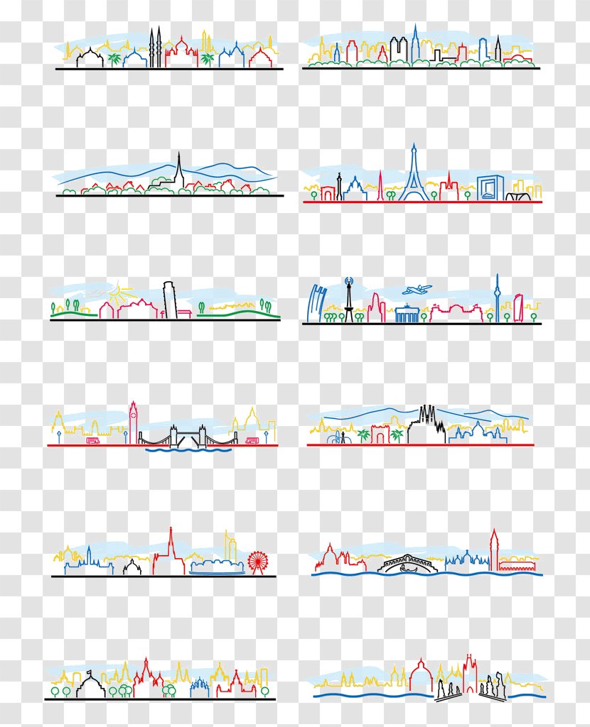 The Architecture Of City Silhouette - States Painted Landmarks Transparent PNG