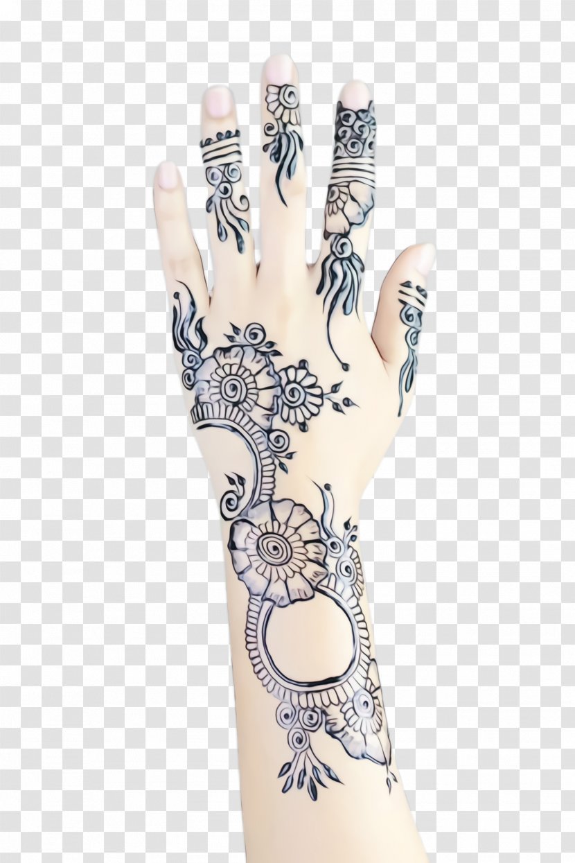White Hand Finger Arm Pattern - Watercolor - Fashion Accessory Mehndi Transparent PNG