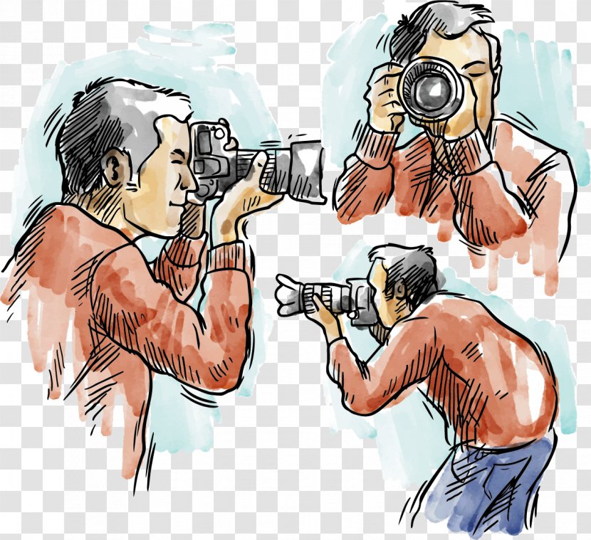 Photographer Watercolor Painting Photography - Cartoon - Vector Hand-painted By Professional Photographers Transparent PNG
