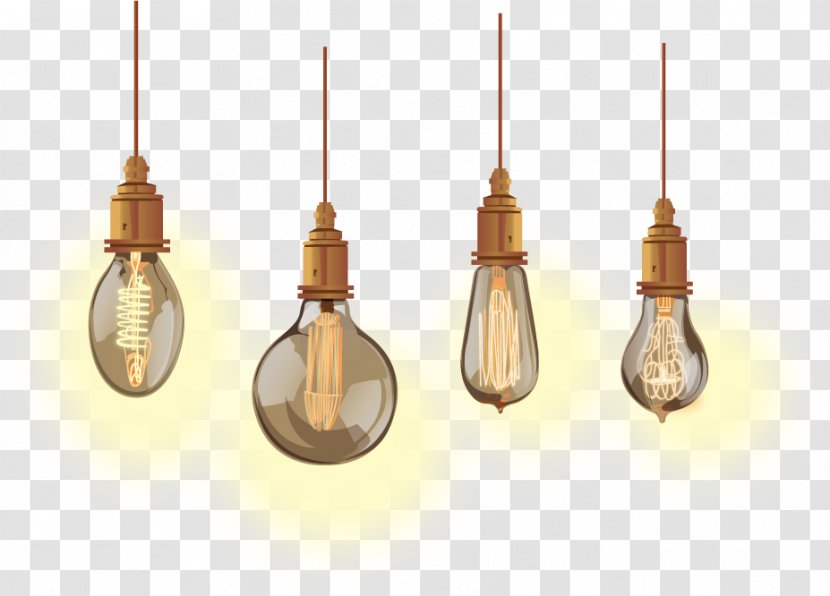 Incandescent Light Bulb Lamp - Vector Hand-painted Vintage Transparent PNG