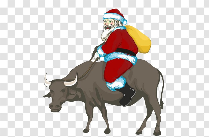 Santa Claus Ded Moroz Cattle Christmas - Riding On A Cow Transparent PNG
