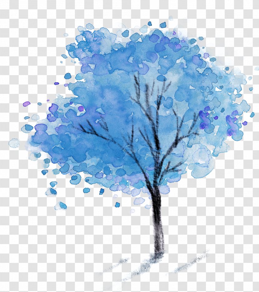 Template Watercolor Painting - Blue - Floating Petal Bubble Simple And Elegant Trees Leaves Transparent PNG