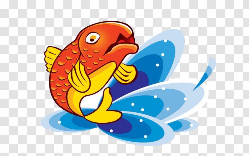 Koi Fish Cartoon Clip Art - Vertebrate - Leap Into The Sky From Water Transparent PNG