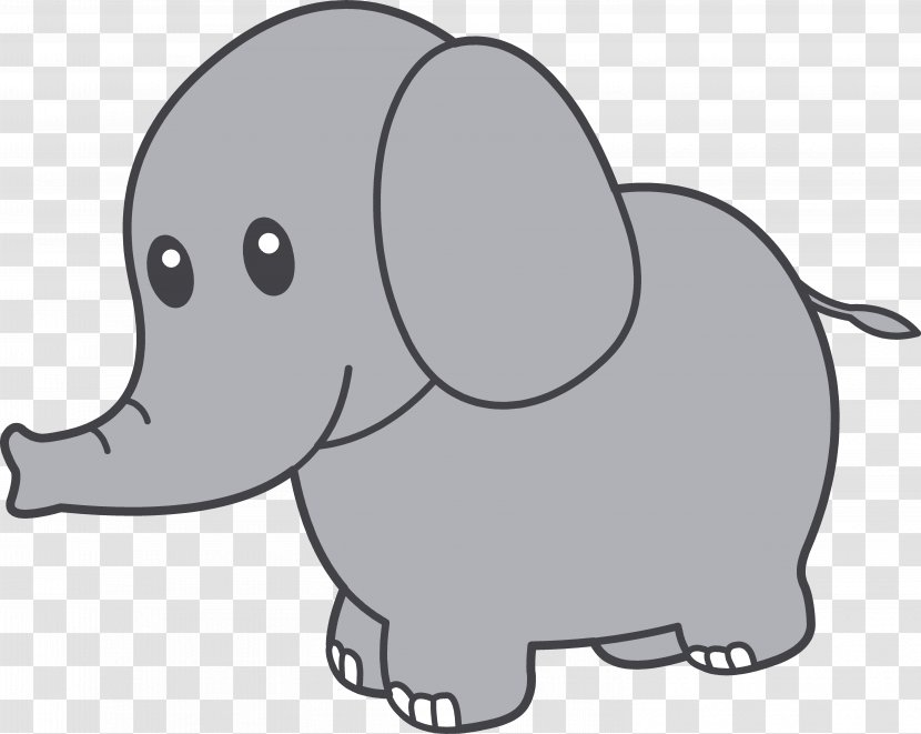 Elephant Cuteness Clip Art - Black And White Transparent PNG