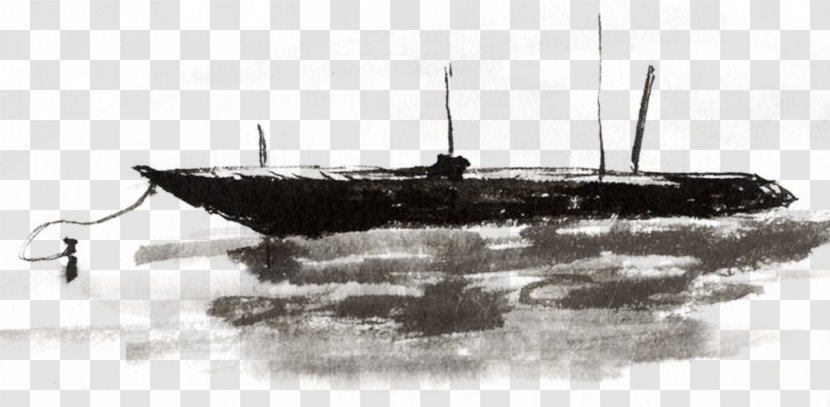 Ink Wash Painting Shan Shui Watercraft Fishing Vessel - Submarine Chaser - Autumn Boat Transparent PNG
