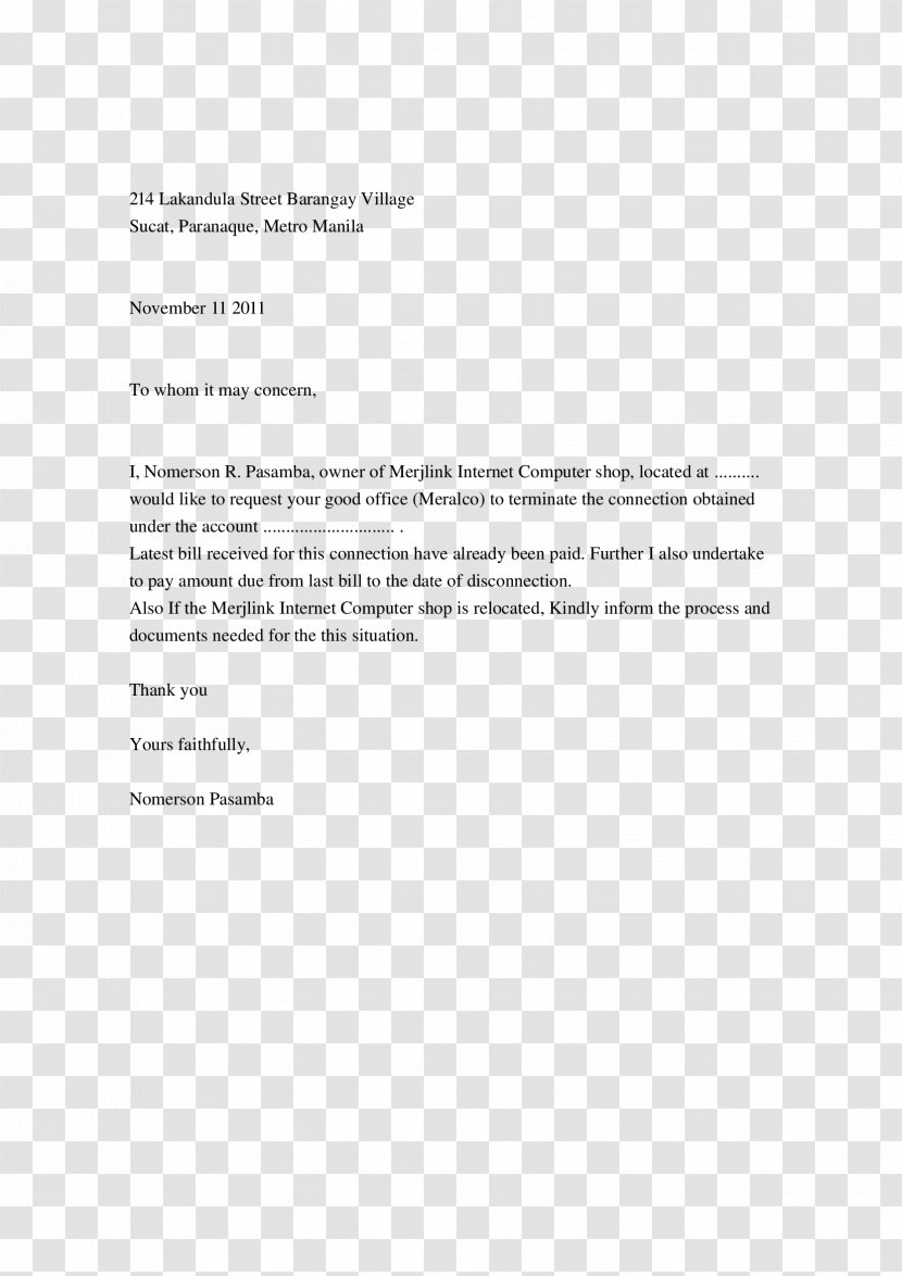 Letter Of Resignation Template Résumé - Cover - Meralco Transparent PNG