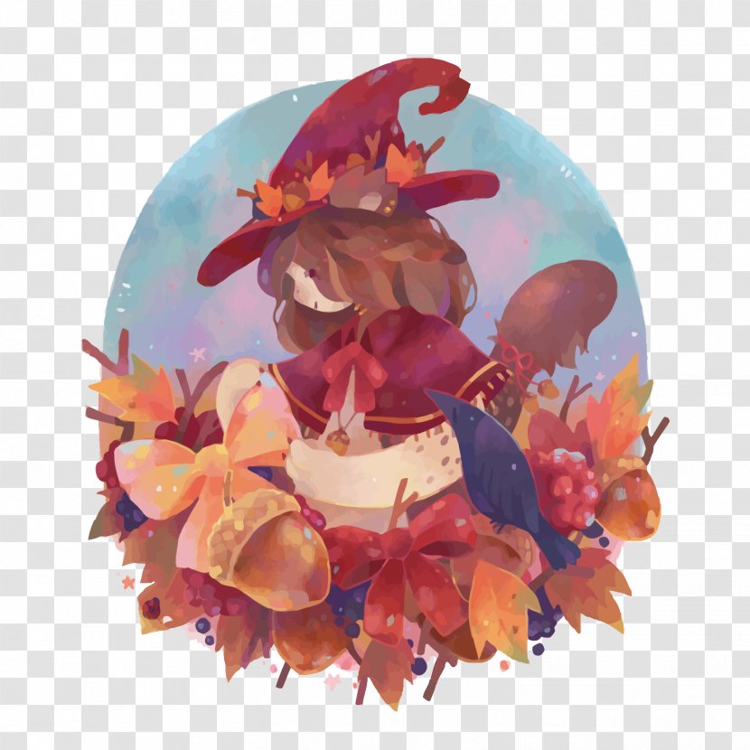 Watercolor Painting Boszorkxe1ny - Petal - Vector Withered Leaves On The Little Witch Transparent PNG