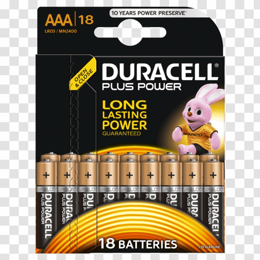 AC Adapter Duracell AAA Battery Alkaline Electric - Yellow - Bunny Transparent PNG