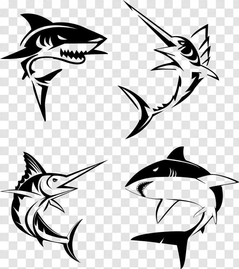 Sailfish Atlantic Blue Marlin Fishing Clip Art - Decorative Four Black Shark Transparent PNG