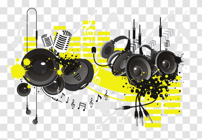 Microphone Headphones Sound Audio - Watercolor - Dj Flyer Template Transparent PNG
