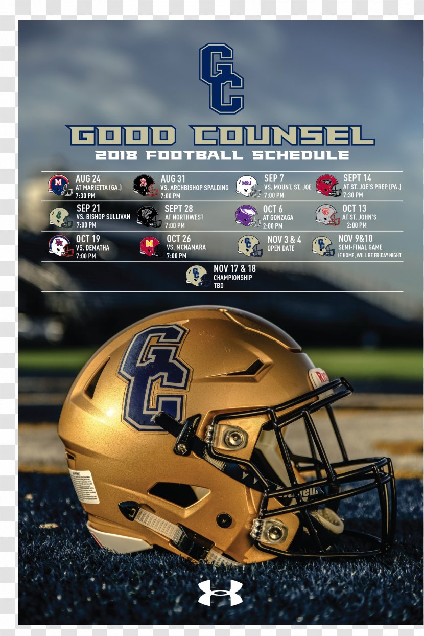American Football Helmets Our Lady Of Good Counsel High School National Secondary - Protective Gear In Sports Transparent PNG