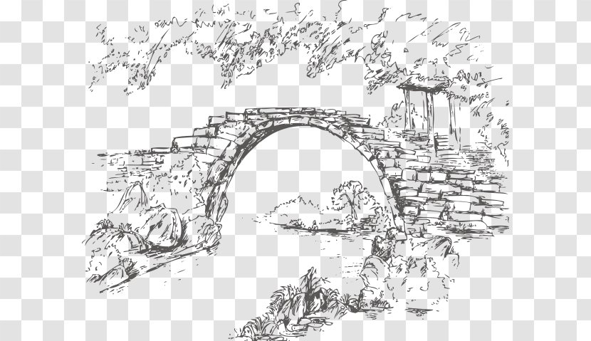 Croquis Drawing - Tree - H5 Material Stone Bridge Landscape Transparent PNG