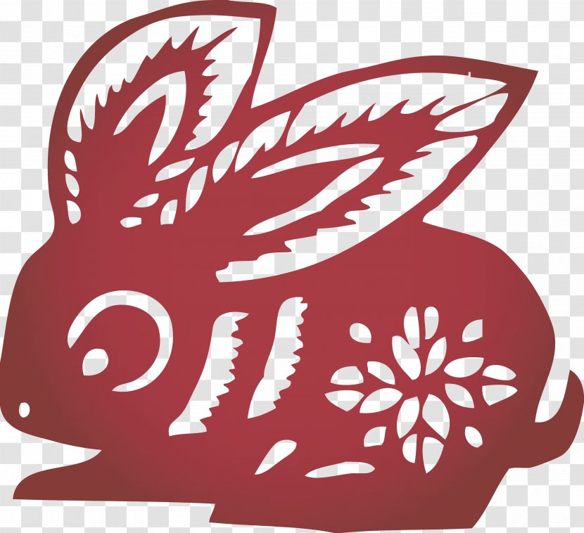 Papercutting Chinese Paper Cutting New Year - Zodiac - Rabbit Transparent PNG