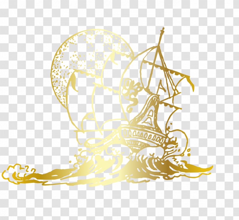 Clip Art - Yellow - Vector Cartoon Hand Painted Gold Sail Transparent PNG