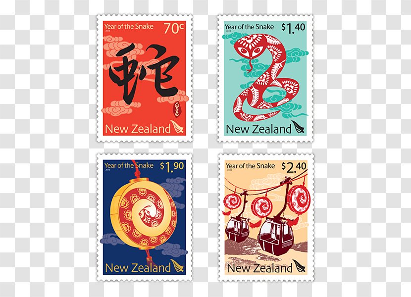 Chinese New Year Lunar Zealand Calendar Snake - Postage Stamps Transparent PNG