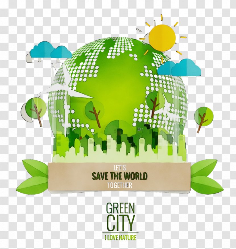 Green Logo World Font Plant - Watercolor Transparent PNG
