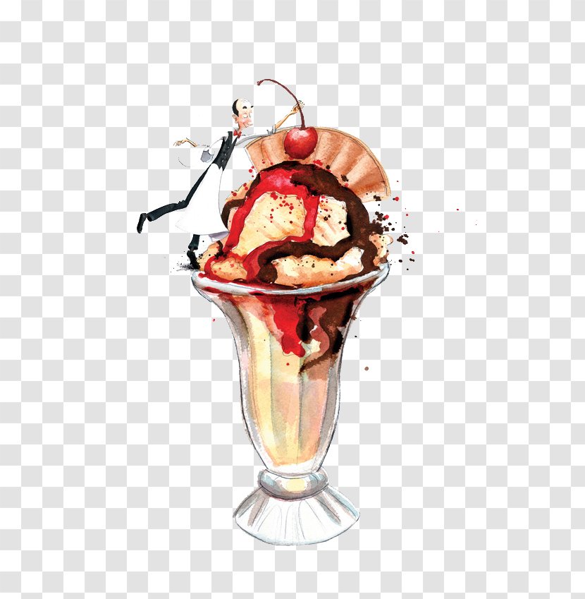 Ice Cream Raw Foodism Watercolor Painting Illustration - Knickerbocker Glory - Cup Transparent PNG