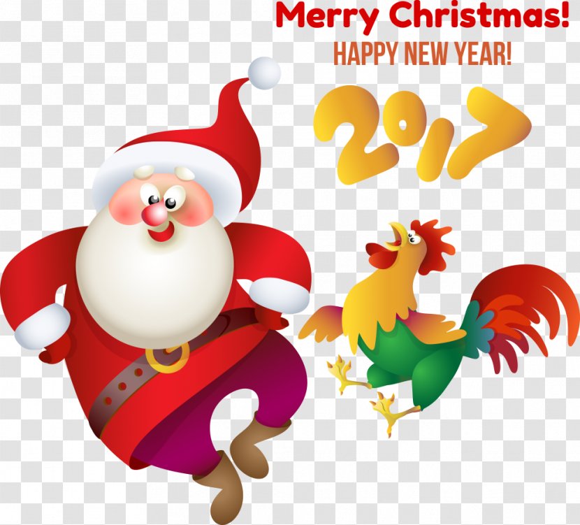 Santa Claus New Years Day Christmas - Vector Red With Cock Transparent PNG