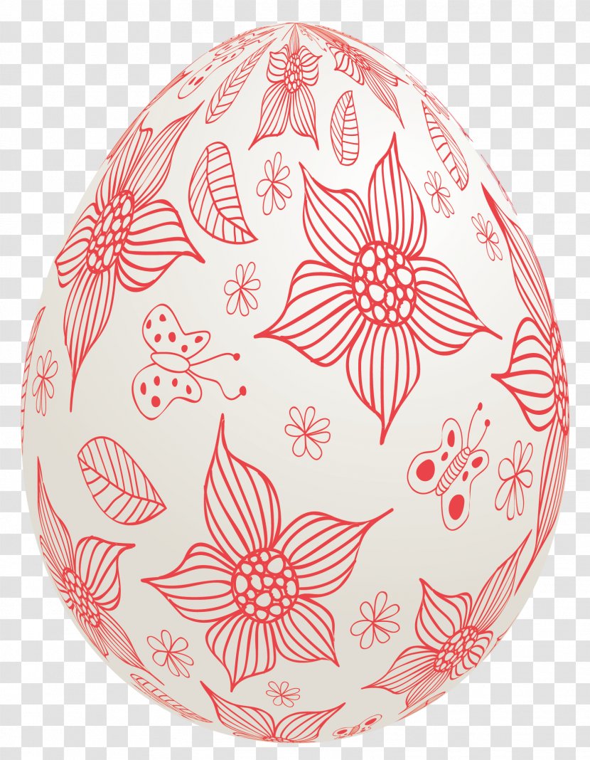 Easter Bunny Egg Clip Art - Rgb Color Model - White With Red Flowers Clipart Picture Transparent PNG