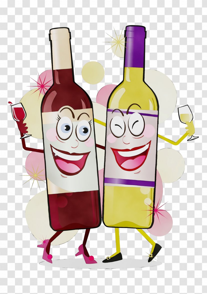 Bottle Wine Cartoon Drinkware Drink - Watercolor - Beer Glass Transparent PNG