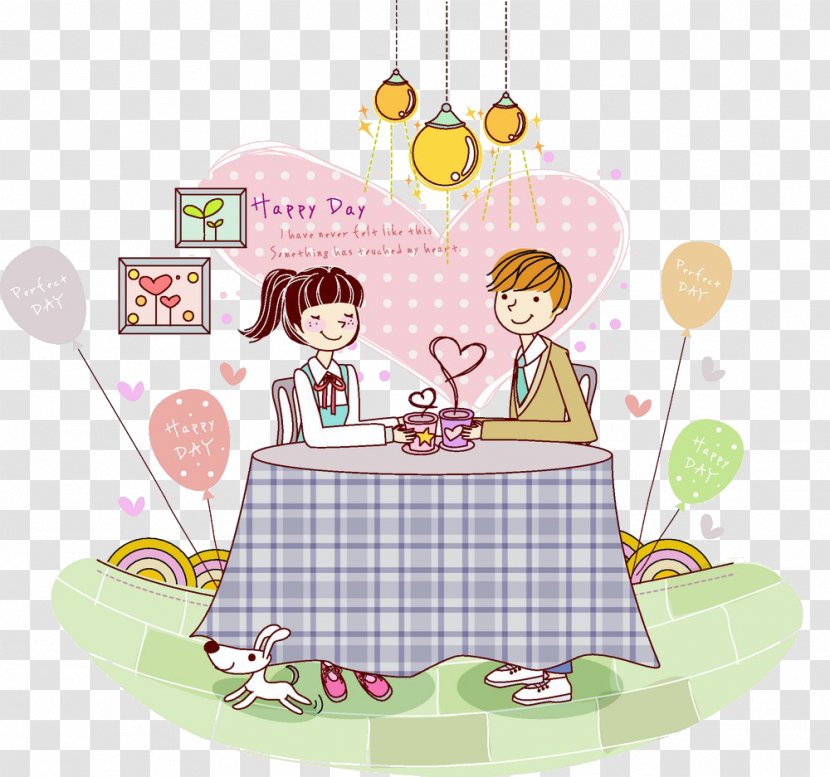 Cartoon Dinner Significant Other Illustration - Text - Couple Transparent PNG