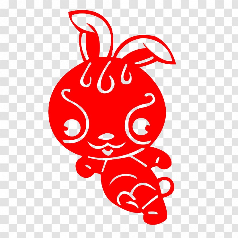 Papercutting Chinese New Year Zodiac Rabbit - Watercolor Transparent PNG
