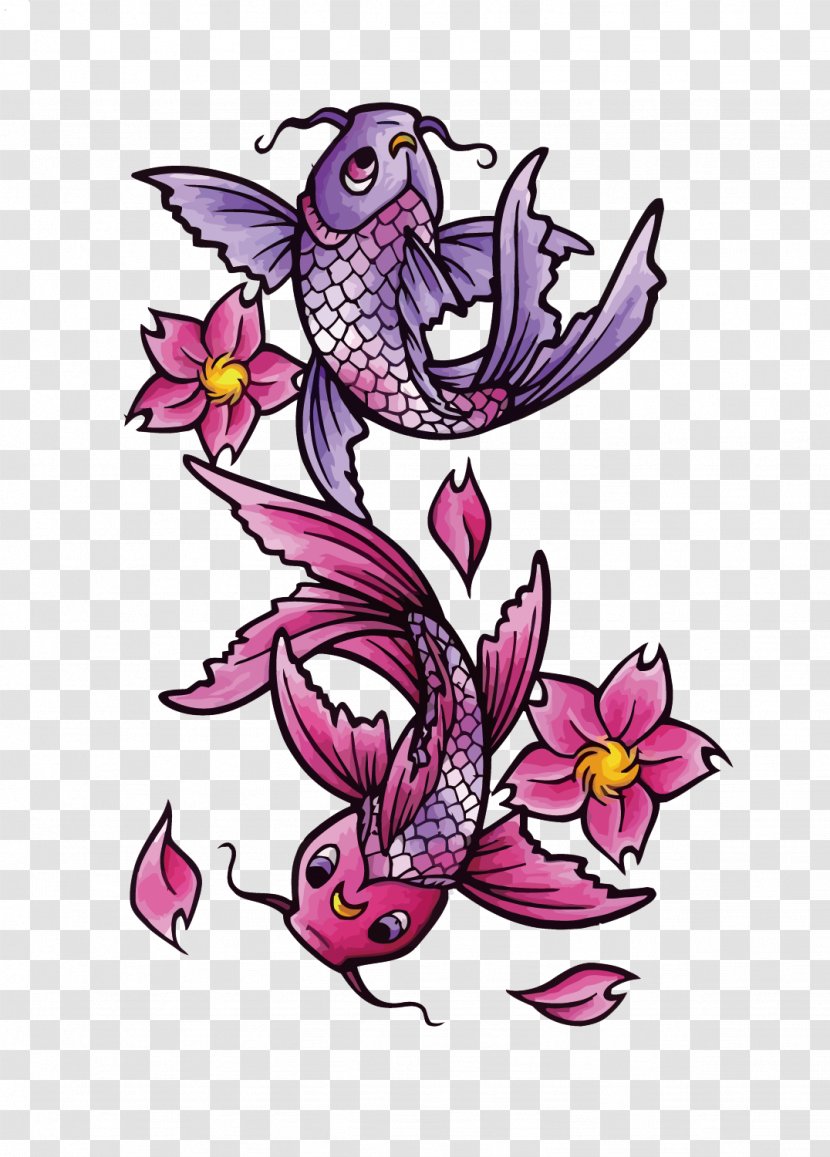 Butterfly Koi Tattoo Black-and-gray Fish - Cartoon - Vector Pisces Transparent PNG